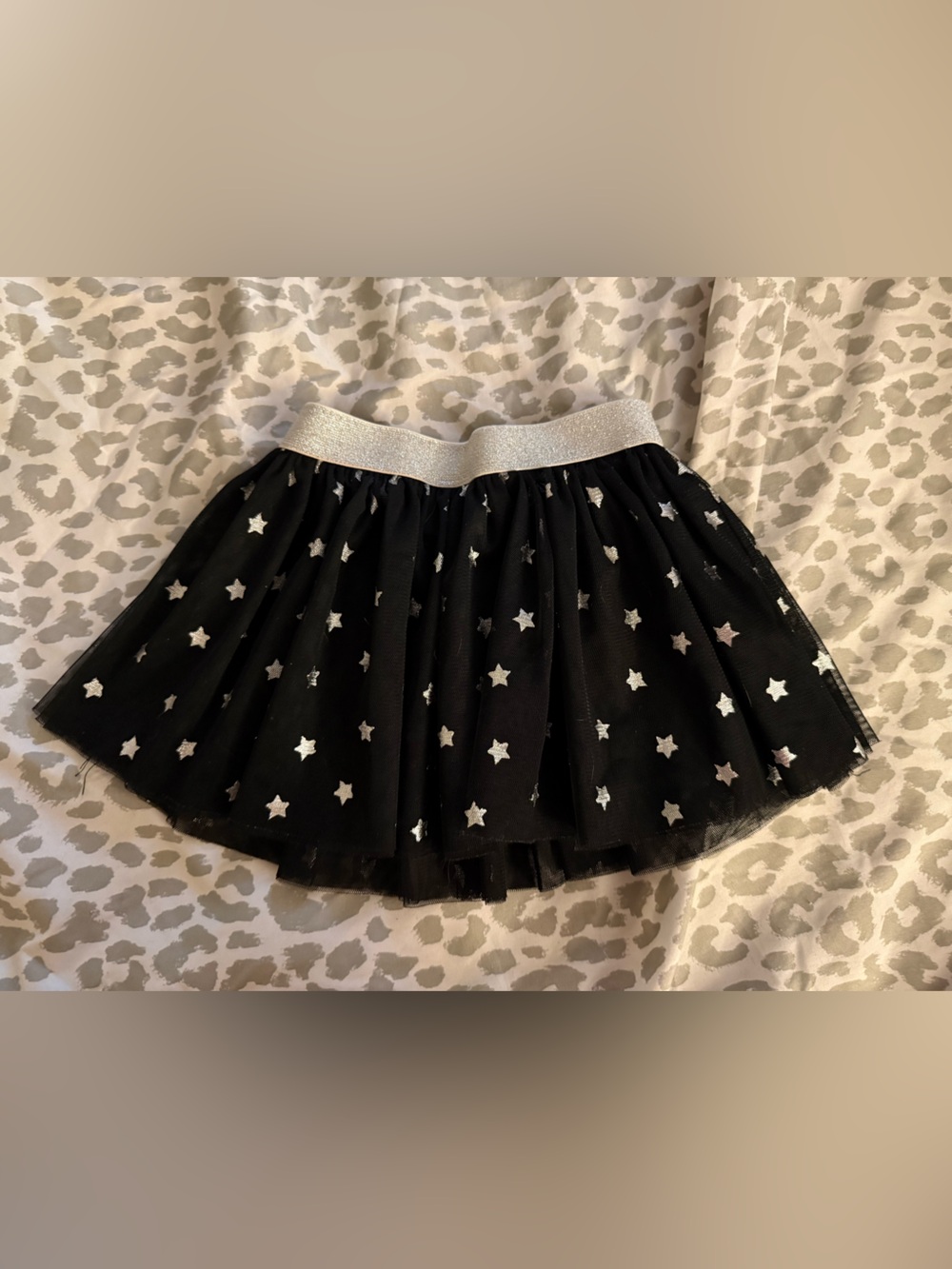 Okie Dokie 2T Black Star Print Tulle Skirt with Silver Waistband